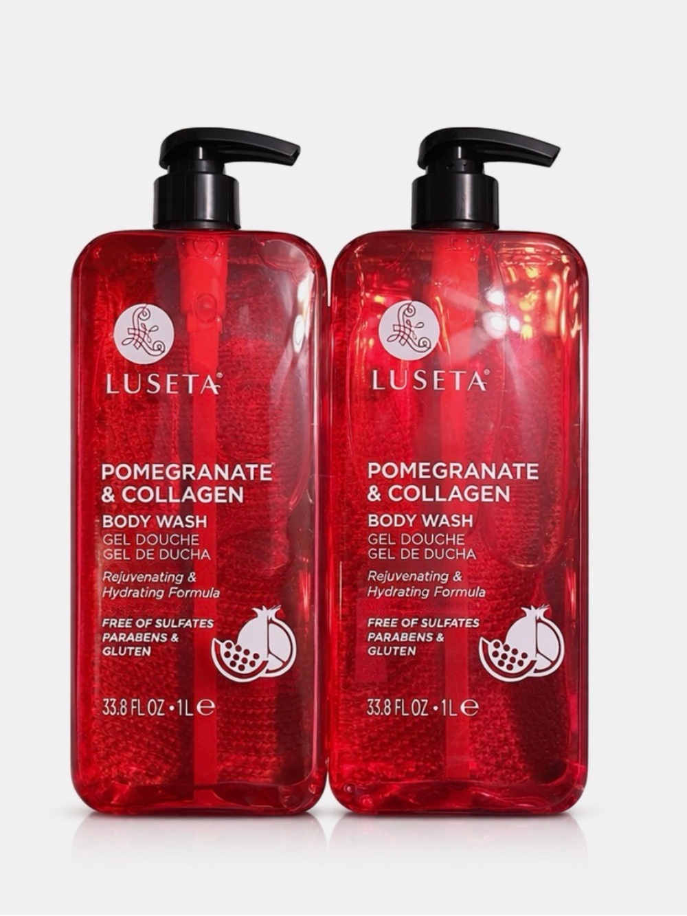 2-Pk) LUSETA ~ POMEGRANATE & COLLAGEN Rejuvenating Hydrating Formula BODY WASH